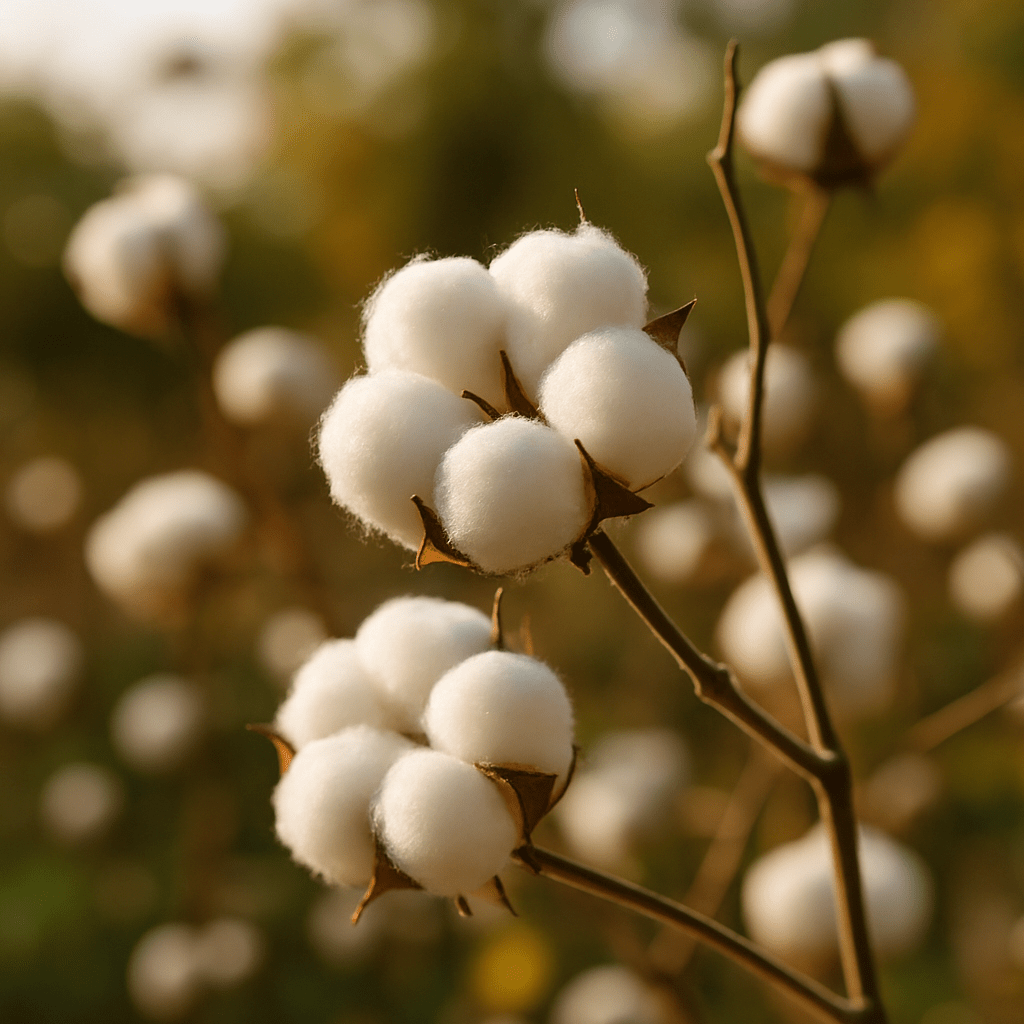 Polyester vs Cotton, Image of cotton plants in sunlight, representing natural comfort
